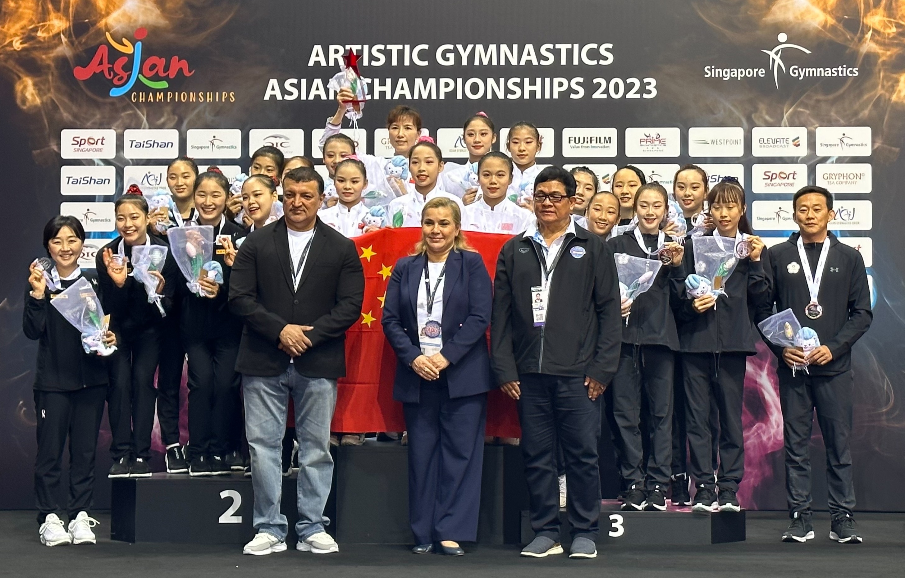 (圖)Taiwan artistic gymnastics team bagged a bronze medal in the adult women’s team event at the Artistic Gymnastics Asian Championships 2023 (provided by the Chinese Taipei Gymnastics Association).